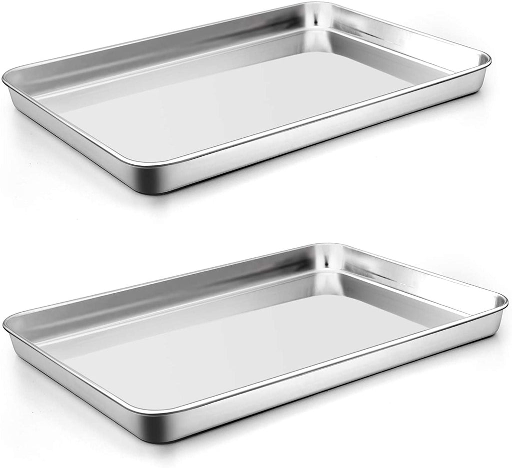 16 Inch Baking Cookie Sheet, Oven Pan Tray Stainless Steel Sheet Pan for Kitchen, Oven Bakeware for Multi Uses, Shiny Look & Dishwasher Safe, Healthy & Heavy Duty, 2Pcs