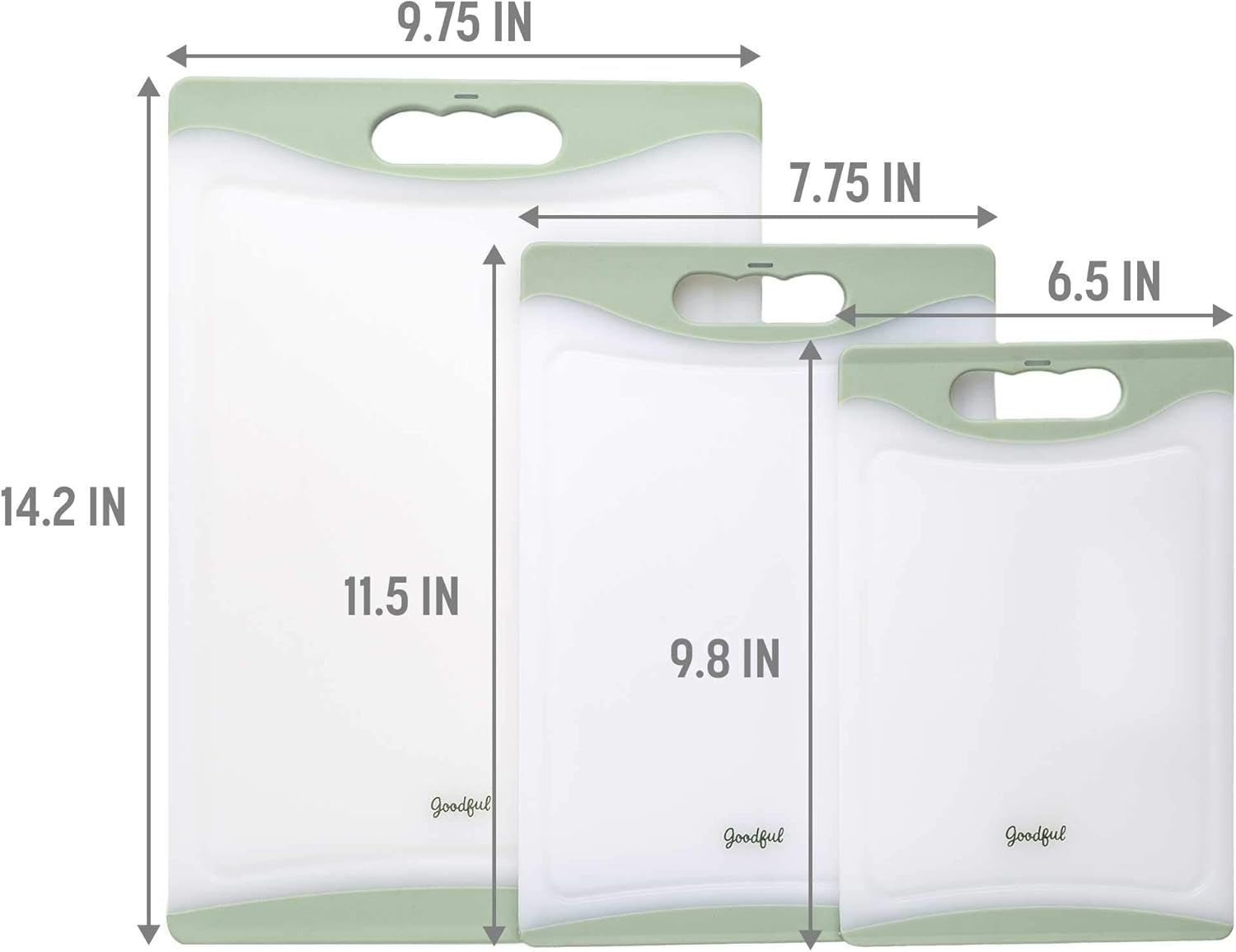 Premium 3-Piece Sage Cutting Board Set - Non-Slip Edges, Easy Grip Handles, BPA-Free, Non-Porous & Dishwasher Safe