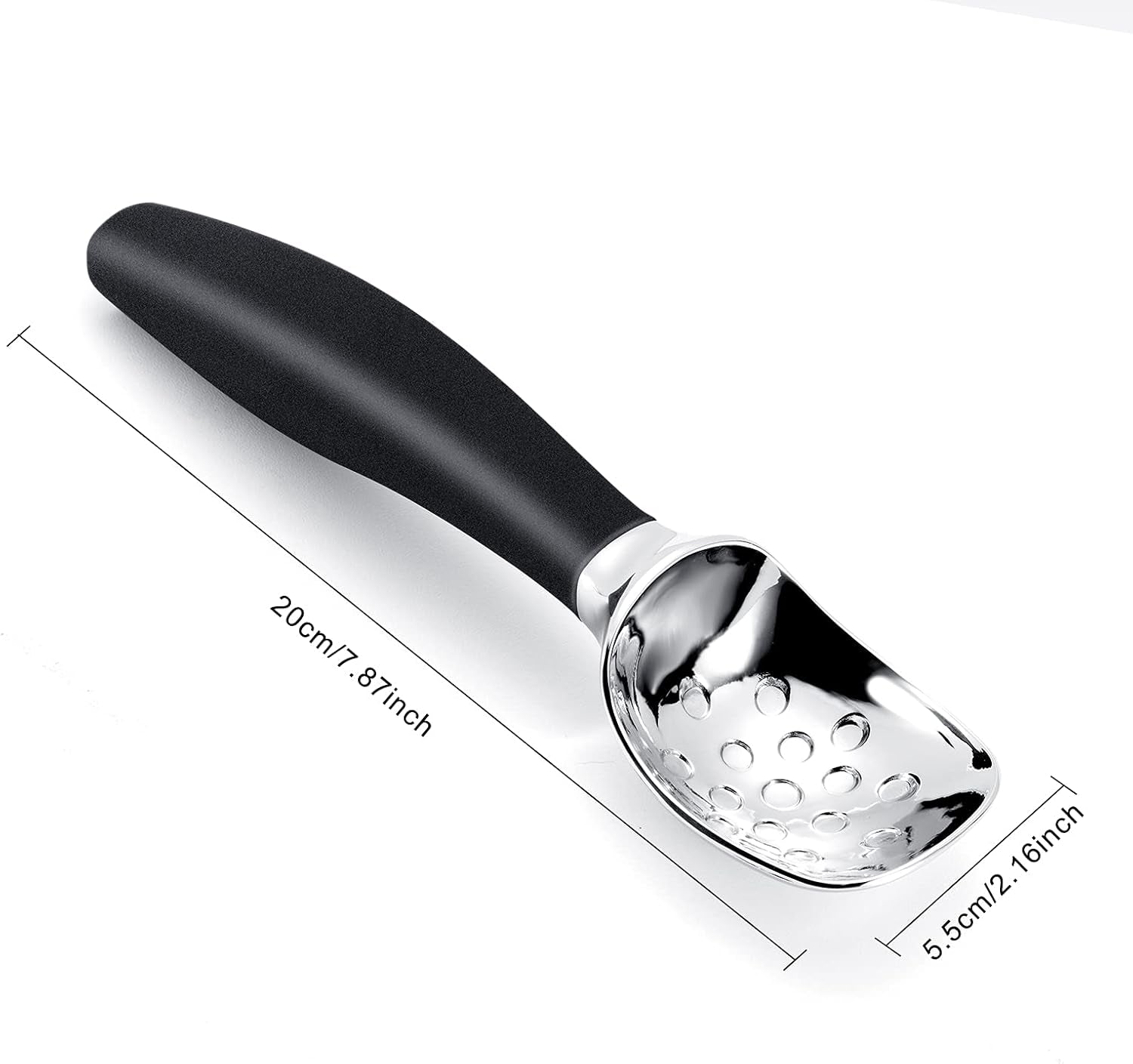 Professional Ice Cream Scoop with Ergonomic Anti-Slip Handle - Rust-Proof Zinc Alloy, Anti-Freeze Design for Home & Commercial Use (Black)