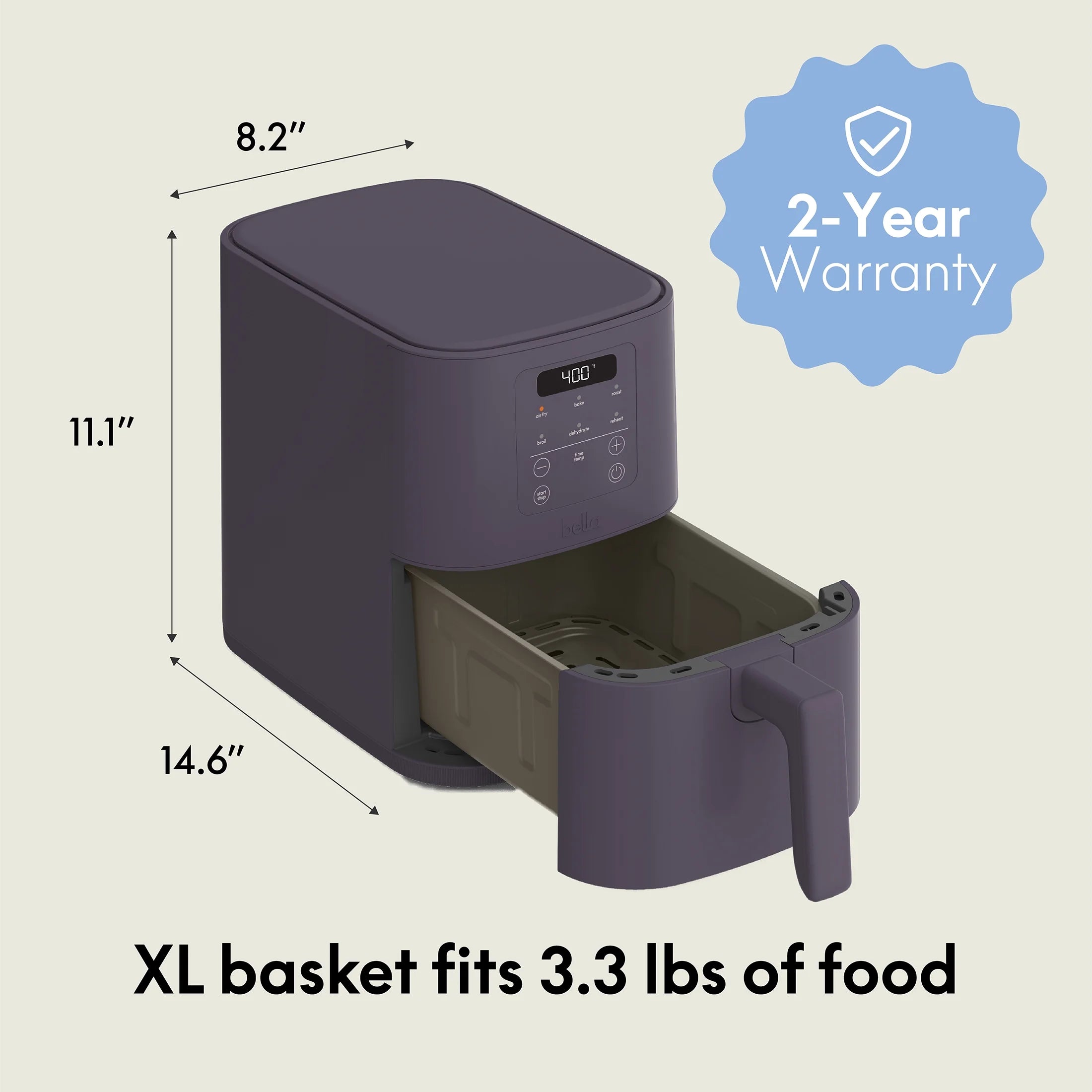 4Qt Slim Air Fryer, Plum