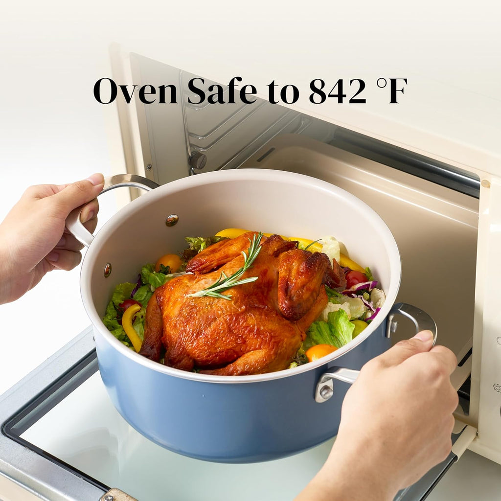 Ceramic Nonstick Cookware Set,14Pcs Pots and Pans Set Non Stick,Induction Cookware with Stainless Steel Handle,Non Toxic Kitchen Cooking Set,Dishwasher & Oven Safe,Pfas PFOA & PTFE Free（Blue）