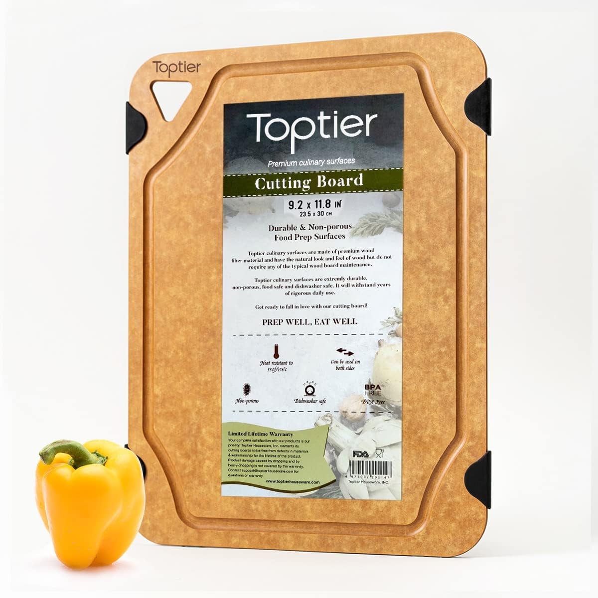 Eco-Friendly Non-Slip Cutting Board – Dishwasher Safe Wood & Fiber with Juice Grooves, 11.5 x 9.25-Inch, BPA Free, Natural Slate