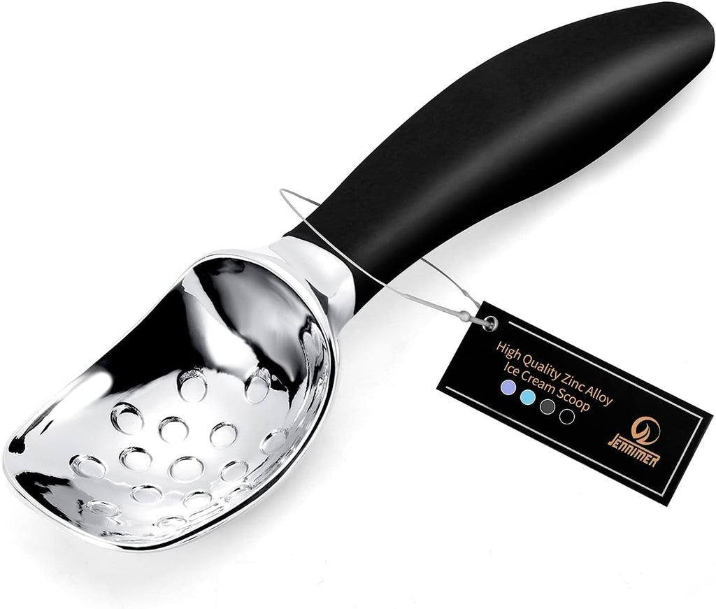 Professional Ice Cream Scoop with Ergonomic Anti-Slip Handle - Rust-Proof Zinc Alloy, Anti-Freeze Design for Home & Commercial Use (Black)