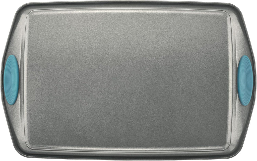 Bakeware Nonstick Cookie Pan Set, 3-Piece, Gray with Agave Blue Grips