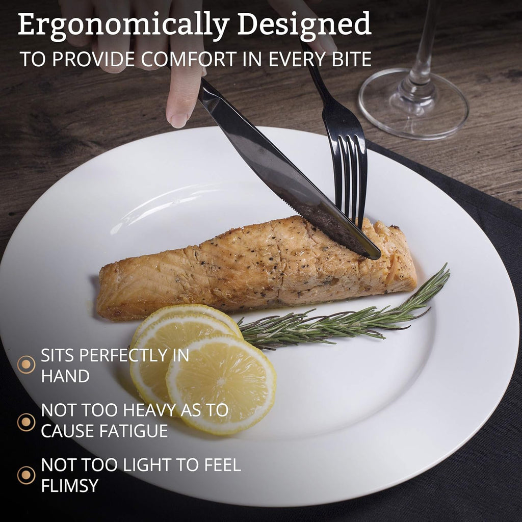 Elegant 24-Piece 18/8 Stainless Steel Silverware Set for 4 - Ergonomic, Dishwasher Safe, Mirror Finish Flatware in Black - Rust-Proof & Stylish Utensils