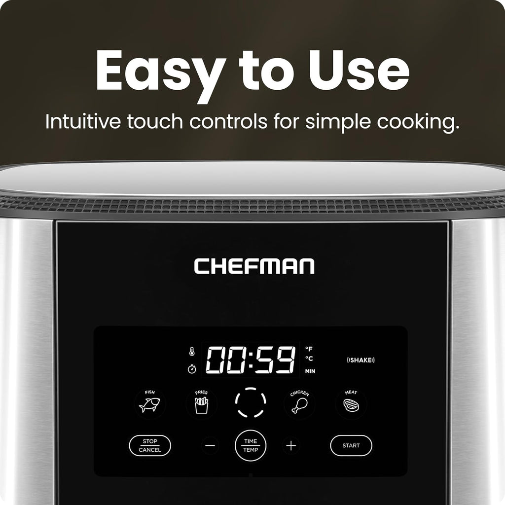 Turbofry® Touch Air Fryer, XL 8-Qt Family Size, One-Touch Digital Control Presets, French Fries, Chicken, Meat, Fish, Nonstick Dishwasher-Safe Parts, Automatic Shutoff, Stainless Steel