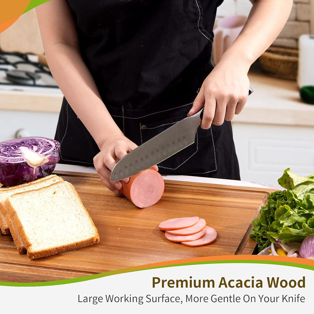 Premium Acacia Wood Cutting Board - Large Reversible Chopping Board for Meat, Fruits, and Veggies - Perfect for Charcuterie and Kitchen Prep!