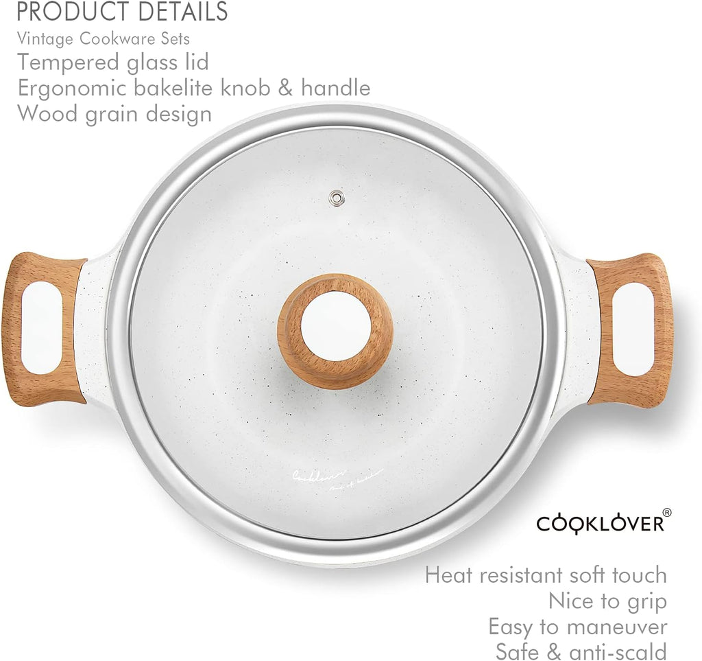 Nonstick Induction Cookware Set - 100% PFOA Free Pots and Pans with Cooking Utensil Pack, 13 Pieces - White