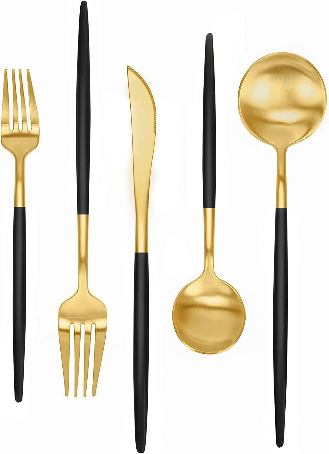 Elegant Matte Black & Gold Stainless Steel Silverware Set - 30 Pieces, Service for 6, Dishwasher Safe Cutlery for Stylish Dining