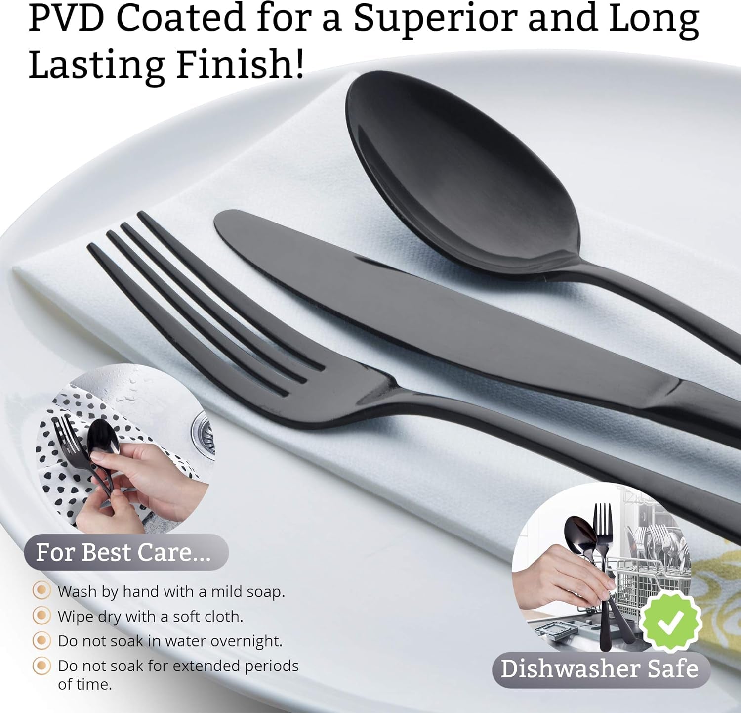 Elegant 24-Piece 18/8 Stainless Steel Silverware Set for 4 - Ergonomic, Dishwasher Safe, Mirror Finish Flatware in Black - Rust-Proof & Stylish Utensils