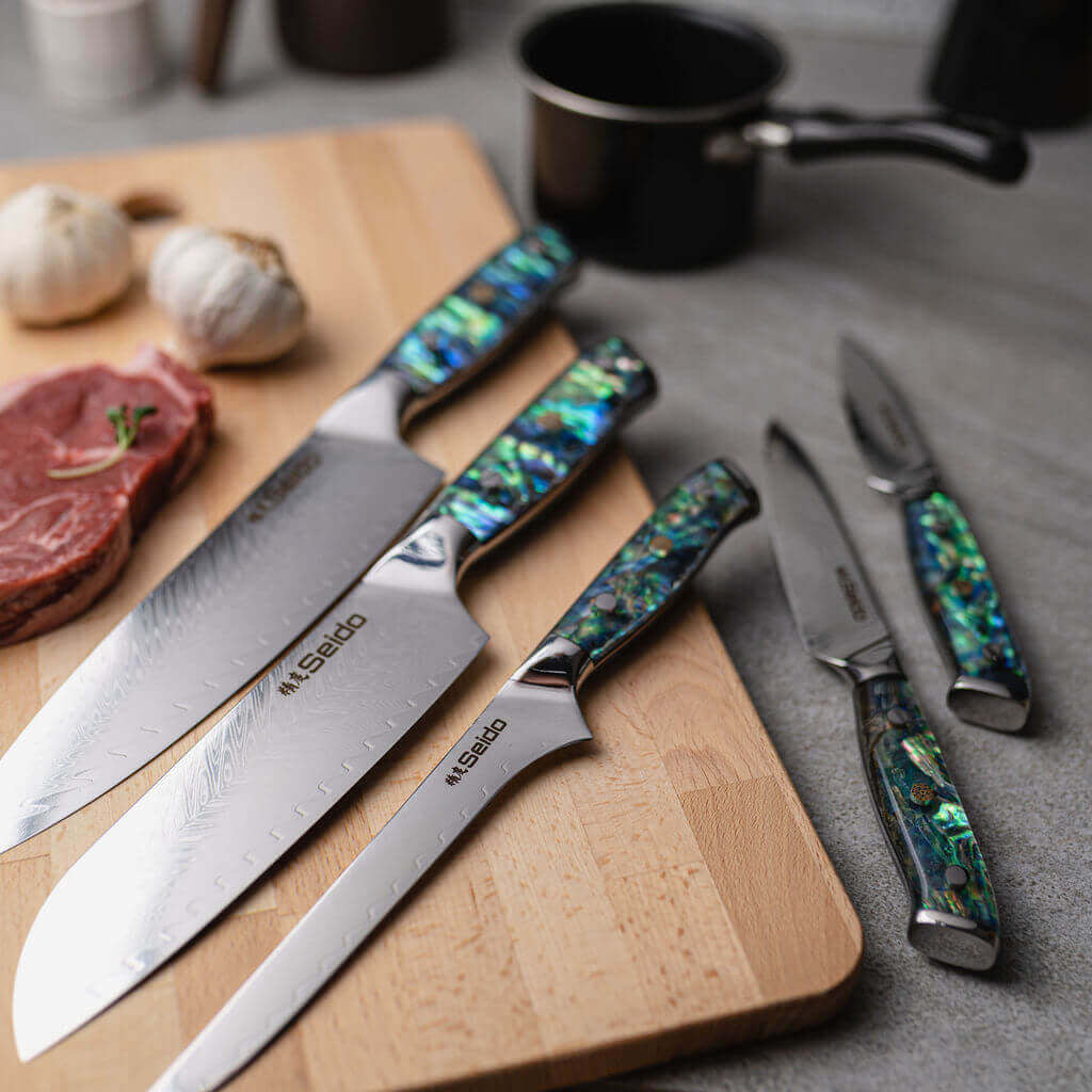 Awabi Damascus Chef Knife Set