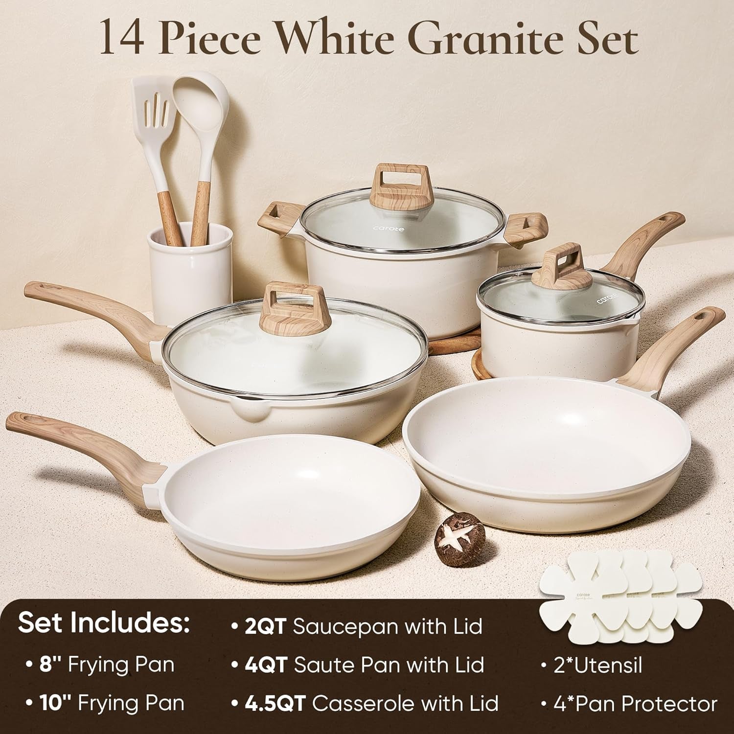 14 Pcs Pots and Pans Set Nonstick,Cookware Set Kitchen Cooking Set with Utensil and Pan Protectors
