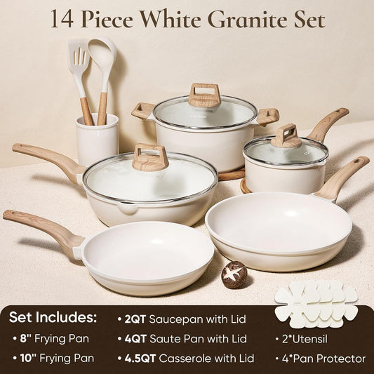14 Pcs Pots and Pans Set Nonstick,Cookware Set Kitchen Cooking Set with Utensil and Pan Protectors